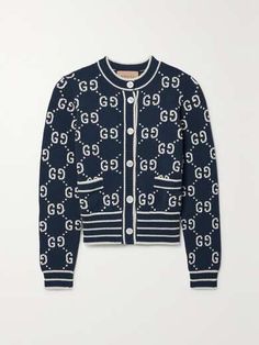 GUCCI Cotton-blend jacquard cardigan | NET-A-PORTER Gucci Cardigan, Jacquard Cardigan, Gucci Outfits, European Countries, Cotton Cardigan, Wholesale Shoes, Jacquard Weave, Knitwear Cardigan, Mother Of Pearl Buttons