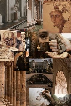 a collage of photos with different types of architecture and people's faces on them