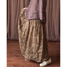 Details: Gender: Women Item Type: Skirt Material: Linen Season: Spring, Summer, Autumn Pattern: Floral Style: Casual, Loose, Retro Waist Type: Elastic Waist Size: One Size Length: 93.00 cm/ 36.61 " Waist (Max): 114.00 cm/ 44.88 " Hip: 206.00 cm/ 81.10 " Hem: 240.00 cm/ 94.49 "