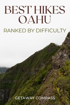 the book cover for best hikes oahu, featuring a man climbing up a steep hill