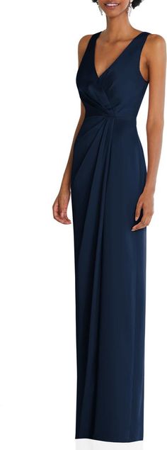 After Six Sleeveless Satin Faux Wrap Gown | Nordstrom Pre-draped Pleated Bodice Gown, Pre-draped Evening Dress For Bridesmaid, Bridesmaid Draped Gown, Sleeveless Formal Evening Dress With Folds, Formal Sleeveless Evening Dress With Folds, Pre-draped Bridesmaid Gown With Ruched Bodice, Sleeveless Evening Dress With Pleated Back For Bridesmaid, Sleeveless Evening Dress With Folds For Wedding, Bridesmaid Gown With Ruched Bodice And Draped Shape