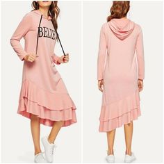 Casual Pink Hooded Dress Believe Printed Fabric Has Some Stretch 95% Polyester, 5% Spandex Spring Hooded Stretch Dress, Hooded Stretch Dress For Spring, Stretch Hooded Dress For Spring, Stretch Hooded Spring Dress, Crochet Bodycon Dresses, Leopard Maxi Dress, Lace Back Dresses, Striped Tank Dress, Embroidered Tunic Dress