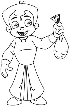 a cartoon character holding money in one hand and wearing an apron on the other side