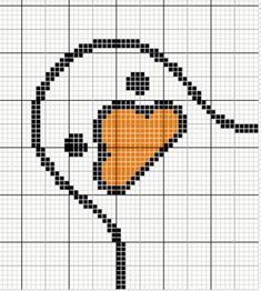 a cross - stitch pattern with an orange heart and arrow in the center on a white background