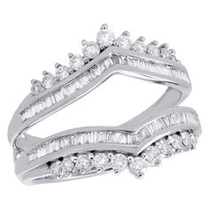 a white gold ring set with baguettes and diamonds