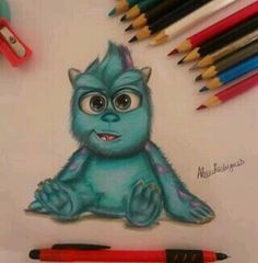 an image of a cartoon character drawn in colored pencils