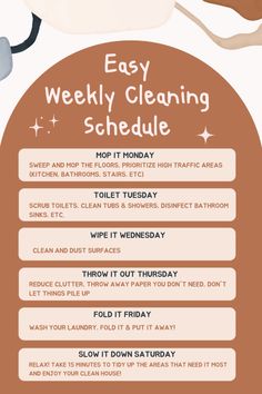 the easy cleaning schedule is shown with instructions to help you get ready for your next trip