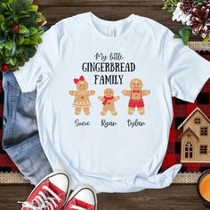 Let me turn your family into Gingerbread People with our personalized Gingerbread family shirt! We each have our own little gingerbread families and Christmas is the perfect time to show them off! This adorable customized Gingerbread Family shirt is sure to put a smile on everyone's face!  How to order: In the personalization box please enter the name of the child along with the corresponding letter for the gingerbread person you'd like on the shirt *(Please reference the listing photo). For exa Meat Gifts, Gingerbread Person, Gingerbread Shirt, Personalized Christmas Shirts, Gingerbread Family, Gingerbread People, Halloween Graphic Tees, Grilling Gifts, Family Shirt