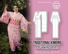 Makes a traditional kimono or yukata using Japanese techniques. It includes instructions to make it a male or a female kimono as well as different sleeve lengths and 3 styles of obi (sash). It comes with several sizes and lengths to choose from. With this pattern you can make your own Japanese outfit, costume or cosplay, or want a sewing challenge.  Perfect for those who have no time to make their own patterns but would like to create their own clothes in an easy way.  Perfect match for a cospla Japanese Yukata Women, Easy Kimono Pattern, Kimono Pattern Design, Female Kimono, Obi Sash, Japanese Traditional Clothing, Sewing Challenge, Outfit Costume, Plus Size Patterns