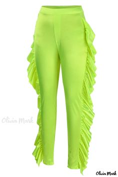 Olivia Mark - Fluorescent Yellow High-Waisted Pencil Skirt for Women with Solid and Patchwork Detailing Neon Bottoms For Summer Party, Trendy Neon Stretch Bottoms, Green High-waist Ruffled Bottoms, High-waist Green Ruffled Bottoms, Neon Yellow Stretch Bottoms For Summer, Fitted Green Bottoms With Ruffles, Stretch Neon Yellow Bottoms For Summer, Fitted Neon Summer Bottoms, Fitted Neon Bottoms For Summer