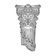 a black and white drawing of a column with leaves on it's sides, in the style of art nouveauism