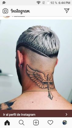 Back Neck Tattoo For Guys, Wings Neck Tattoo, Back Neck Tattoo Men, Back Of Head Tattoo, Hair Tattoo Men, Back Of Neck Tattoo Men, Wing Neck Tattoo, Viking Haircut, Trending Hairstyles For Men