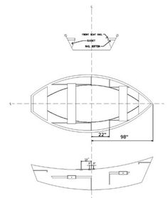 a drawing of the front and side view of a boat, with measurements on it