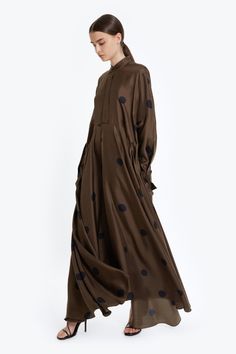 DISTRACTION Dress — Petar Petrov Silk Long Dress For Dress Down Occasions, Silk Long Sleeve Casual Dress, Fall Silk Maxi Dress, Petar Petrov, Voluminous Skirt, Sleeve Maxi Dress, Silk Twill, Long Sleeve Maxi, Printed Silk