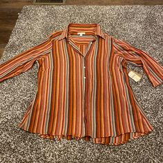 Beautiful Color Stripe 3/4 Length Sleeve Button Down Shirt. Lightweight Gauze Shirt, Coldwater Creek, Color Stripes, Cold Water, Button Downs, Length Sleeve, Beautiful Colors, Button Down Shirt, Colorful Shirts