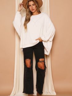 oversized off the shoulder top Oversized Long Sleeve Neutral Top, Oversized Long-sleeve Hoodie With Ribbed Waistband, Oversized Ribbed Top With Batwing Sleeves, White Oversized Long Sleeve Knit Top, Oversized Beige Long Sleeve T-shirt, Long Sleeve Top, Open Shoulder Tops, Made In Usa, Sleeve Top