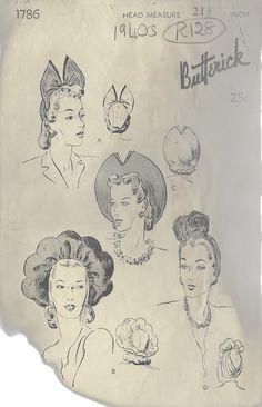 1940s Hats, Vintage Vogue Sewing Patterns, Fashion 1940s, Hat Patterns, Motif Vintage, Clothing Designs, Millinery Hats, Retro Mode, Couture Vintage