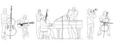 a line drawing of people playing musical instruments