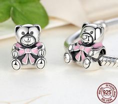 Personalized Pink Charms For Mother's Day, Pink Charm Bracelet For Birthday, Pink Sterling Silver Charms For Valentine's Day, Pink Charms For Mother's Day, Pink Sterling Silver Charms For Mother's Day, Pink Charms For Gift, Pink Sterling Silver Charms For Gifts, Sterling Silver Pink Charms Jewelry, Pink Charms For Gifts