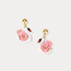 Designed to make you stand out, these Elegant Swan Dangling Earrings are the perfect accessory for a gift, dinner party, or everyday wear. Crafted with 18k gold on brass and enamel, these earrings add luxurious flair and sophisticated elegance. Feel beautiful and be the talk of the town with these statement pieces. DETAILS Plating: 18K Gold  Materials: 18K Gold on Brass,   Enamel,  Silver Size: 1.26"* 0.83 "(3.2cm*2.1cm) Weight: 13.8g/pr Gold Enamel Clip-on Earrings For Gift, Enamel Drop Flower Earrings, Enamel Drop Earrings For Anniversary, Elegant Enamel Earrings For Anniversary, Enamel Drop Earrings For Party, White Enamel Jewelry For Party, Elegant Enamel Flower Earrings, Elegant Enamel Flower Earrings For Wedding, Gold Earrings With Black Enamel For Gift