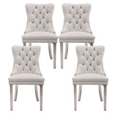 six white dining chairs with buttons and nail polishing on the back, set of four