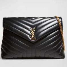 Black Real Leather , With Gold And Black Strap Ysl Shoulder Bag, Ysl Logo, Yves Saint Laurent Bags, Monogrammed Items, Large Bag, Chain Shoulder Bag, Quilted Leather, Chanel Boy Bag, Online Bags