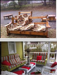 before and after pictures of an outdoor furniture makeover