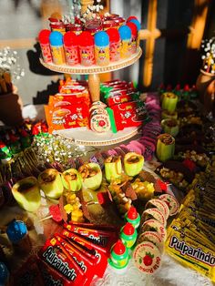 an assortment of candy and candies on a table