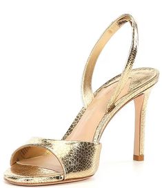 Antonio Melani Lyssa Metallic Leather Slingback Dress Sandals | Dillard's Gold Strappy Slingback Sandals For Party, Elegant High Heel Sandals With Shimmer, Elegant Shimmer Sandals For Formal Occasions, Elegant Formal Shimmer Sandals, Gold Shimmer Sandals For Formal Occasions, Elegant Evening Sandals With Shimmer, Elegant Evening Shimmer Sandals, Elegant Shimmer Evening Sandals, Gold Ankle Strap Slingback Sandals For Evening