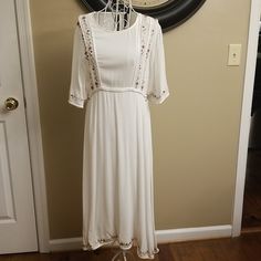 Lovely Dress By Knot Sisters. Size Medium. New With Tags. Interior Lining In Bottom. Simple Yet Beautiful Design. Bundle Discount Available. Modest Summer Dresses With Lace Trim, Modest Lace Trim Summer Dress, Casual White Midi Dress For Wedding, White Modest Midi Dress For Summer, Modest White Midi-length Dress, Modest White Maxi Dress For Spring, White Modest Maxi Dress For Brunch, Modest White Maxi Dress For Brunch, Modest Flowy White Maxi Dress