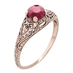 10k-rose-gold-vintage-style-genuine-round-ruby-scroll-ring Classic Rose Gold Ruby Ring For Anniversary, Classic Rose Gold Ruby Promise Ring, Classic Engraved Round Ruby Ring, Rose Gold Filigree Promise Ring, Classic Rose Gold Ruby Ring, Vintage Ruby Ring With Intricate Design, Vintage 14k Rose Gold Ruby Ring, Vintage Rose Gold Ruby Promise Ring, Vintage Rose Gold Ruby Ring As Gift