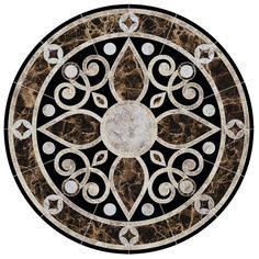 a marble and metal circular design with swirls