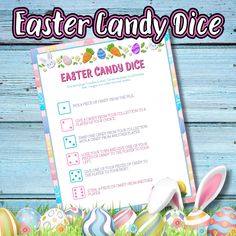 an easter candy dice game with bunny ears and eggs