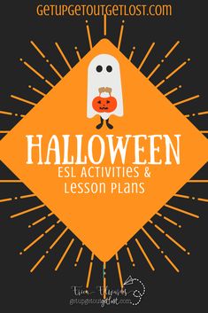 halloween activities and lesson plans for children with text overlay that reads, halloween esl activities & lesson plans