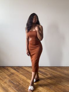 For the woman who loves to feel feminine and confident without revealing too much, our Elegant Cutout Bodycon Dress was selected just for you. Crafted from premium quality knit, this dress is comfortable and breathable, making it ideal for warmer days.   Why We Love It     The perfect solution for the woman who wants to wear a cutout dress without feeling she's revealing too much   Made of a premium quality knit which is comfortable to wear in the warmth without being too revealing  Adjustable S Knit Midi Dress For Date Night, Cutout Bodycon Dress, Bodycon Midi, Cutout Dress, Knee Length Skirt, Midi Dress Bodycon, Cognac, Too Much, Workout Clothes