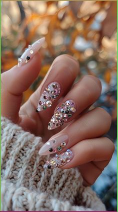 30 Simple But Chic Short Nails To Shine All Year Round Nails With Crystals Rhinestones, Burlesque Nails, Nail Rhinestone Design Ideas, Rhinestone Accent Nail, Short Nails With Rhinestones, Rhinestone Nails Designs, 21st Birthday Nails, Rhinestones Nails, Classy Nail Art Ideas