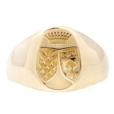 18k yellow gold vintage signet with an engraving of two crests under a crown. Setting measures 12mm at tallest point. Band width is 6mm tapering to 2mm at back. Size 6.25 in stock Please allow 1-2 weeks for resizing All resized rings are final sale Please make sure to have your correct ring size before ordering Rose Gold Eternity Band, Gold Bar Ring, Three Diamond Ring, Kite Ring, Bezel Set Diamond Ring, Canary Diamond, Diamond Signet Ring, Unique Rings Vintage, Artisan Rings