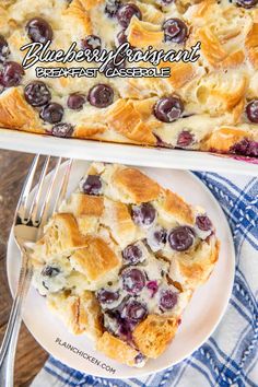 blueberry breakfast casserole on a white plate