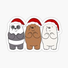 three bears wearing santa hats sticker