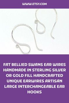 Fat Bellied Swans, a larger, rounder version of my popular swan ear wires with a larger loop to take your creations. Handmade earwires, stand out from the crowd, make your earring designs even more special. Handmade in sterling silver or gold filled. The swan shaped loop at the bottom makes it easy to swap the dangle FEATURES * Designed and handmade in my atelier in SW France * Interchangeable * Solid 925 Sterling Silver, Gold Filled or Rose Gold Filled * The postage costs include tracking MEASU Earring Designs, Ear Hook, Swans, Designer Earrings, Solid 925 Sterling Silver, Belly Fat, Or Rose