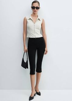 Search: Black capri (11) | Mango USA Capri Pants Outfits For Work, Summer Capri Outfits, Knee Pants Outfit, Pinstripe Pants Outfit, Capri Leggings Outfit, Capri Pants Outfits, Minimalist Wardrobe Capsule, Capri Design, Capri Outfits