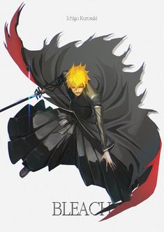 the character bleach is flying through the air with two swords in his hand