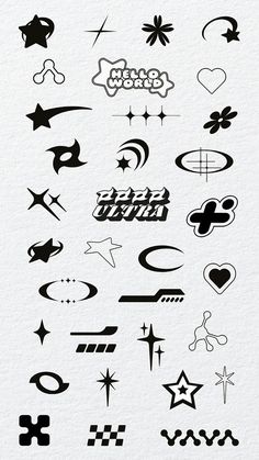 some black and white tattoos on a piece of paper