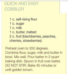 the recipe for quick and easy cobbler