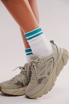 HOKA® Clifton L Athletics Sneakers | Free People Hoka Outfit, Shorts Styling, Aesthetic Eclectic, Ootd Beach, Glamourous Heels, Eclectic Grandpa, Chic Streetwear, Athleisure Shoes, Colorful Outfit