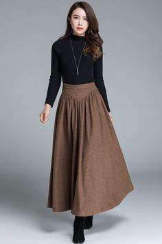 Button Skirt Outfit, Winter Wool Skirt, Wool Skirt Outfit, Custom Skirt, Long Wool Skirt, Skirt Winter, Button Skirt, Skirt Pleated, Skirt Maxi