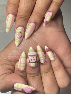 #summernails Pink Plaid Nails, Green Plaid Nails, Plaid Nails, Paul Frank, Xmas Nails, Pink Plaid, Green Plaid, Pink Nails