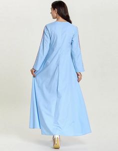 SPECIFICATIONS Casual Abaya tailored for adults, made from cotton Style: Casual Fabric: Cotton Type: Abaya Fabric: Worsted Color: Sky Blue This Abaya, designed in a casual style, is crafted from cotton fabric suitable for adults. Created with worsted fabric, it offers comfort and style in one elegant piece." Long Sleeve Cotton Dress For Eid, Eid Embroidered Cotton Thobe, Embroidered Cotton Thobe For Eid, Blue Cotton Long Sleeve Kaftan, Fitted Cotton Long Sleeve Kaftan, Fitted Long Cotton Kaftan, Abaya Fabric, Casual Abaya, Dubai Abaya