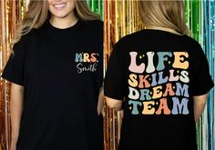 Personalized Teacher Name Shirt, Life Skills Dream Team Shirt, Special Education Teacher Shirt, Life Skills Shirt, Sped Teacher Shirt, Sped Team This classic unisex jersey short sleeve tee fits like a well-loved favorite. Soft cotton and quality print make users fall in love with it over and over again. These t-shirts have-ribbed knit collars to bolster shaping. The shoulders are tapered for a better fit over time. Dual side seams hold the garment's shape for longer.  .: Made with 100% Airlume c Special Education Tshirt Ideas, Sped Squad Shirt, Sped Shirts, Special Education Tee Shirts, Sped Teacher Shirts Special Education, Sped Teacher, Team Shirt, Teacher Name, Special Education Teacher