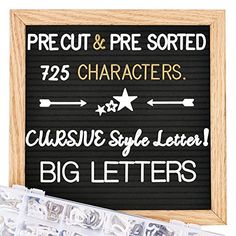 a sign that says, precut and pre - sorted characters cursive style letter big letters